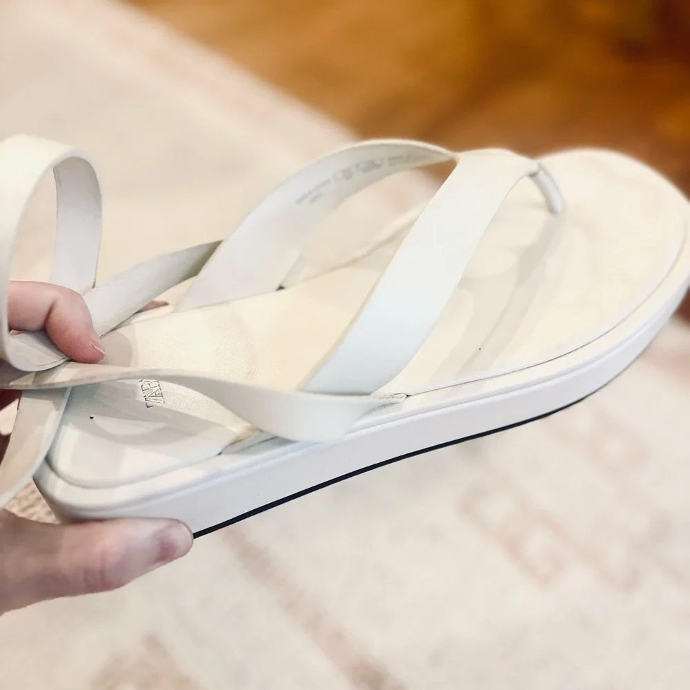 Zara White Strappy Ankle-Wrap Platform Sandals - Picture 4 of 6